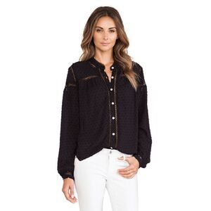 Free People Women's Everyday Every Girl Top Black‎ Button Blouse Size Small